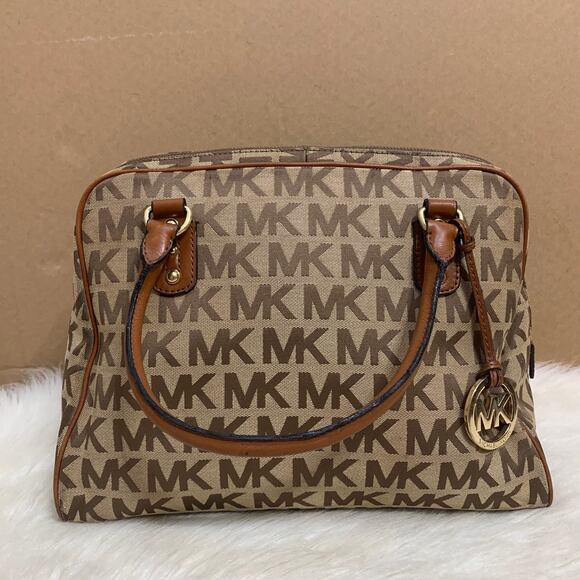 MICHAEL KORS Large Khaki/Acorn Signature BEDFORD Dome Satchel w/XB Strap - Picture 16 of 16